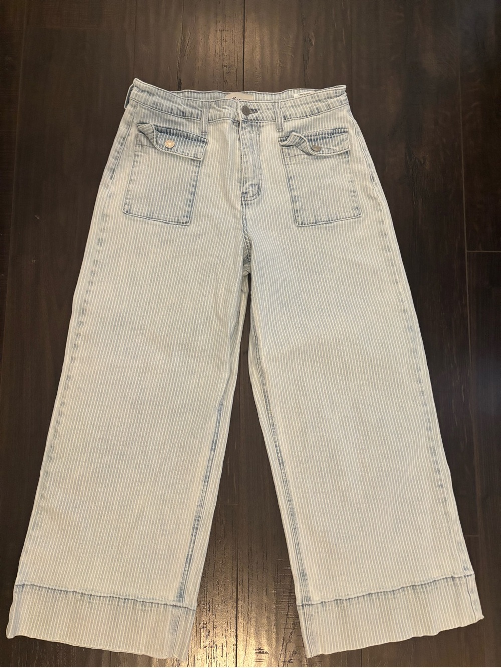 KanCan Light Blue Pinstripe Wide-Leg Cropped Jeans